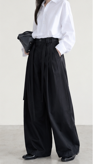 Black high-waisted wide-leg slimming cargo pants