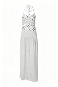 French-style vintage pale yellow polka-dot camisole maxi dress for vacation