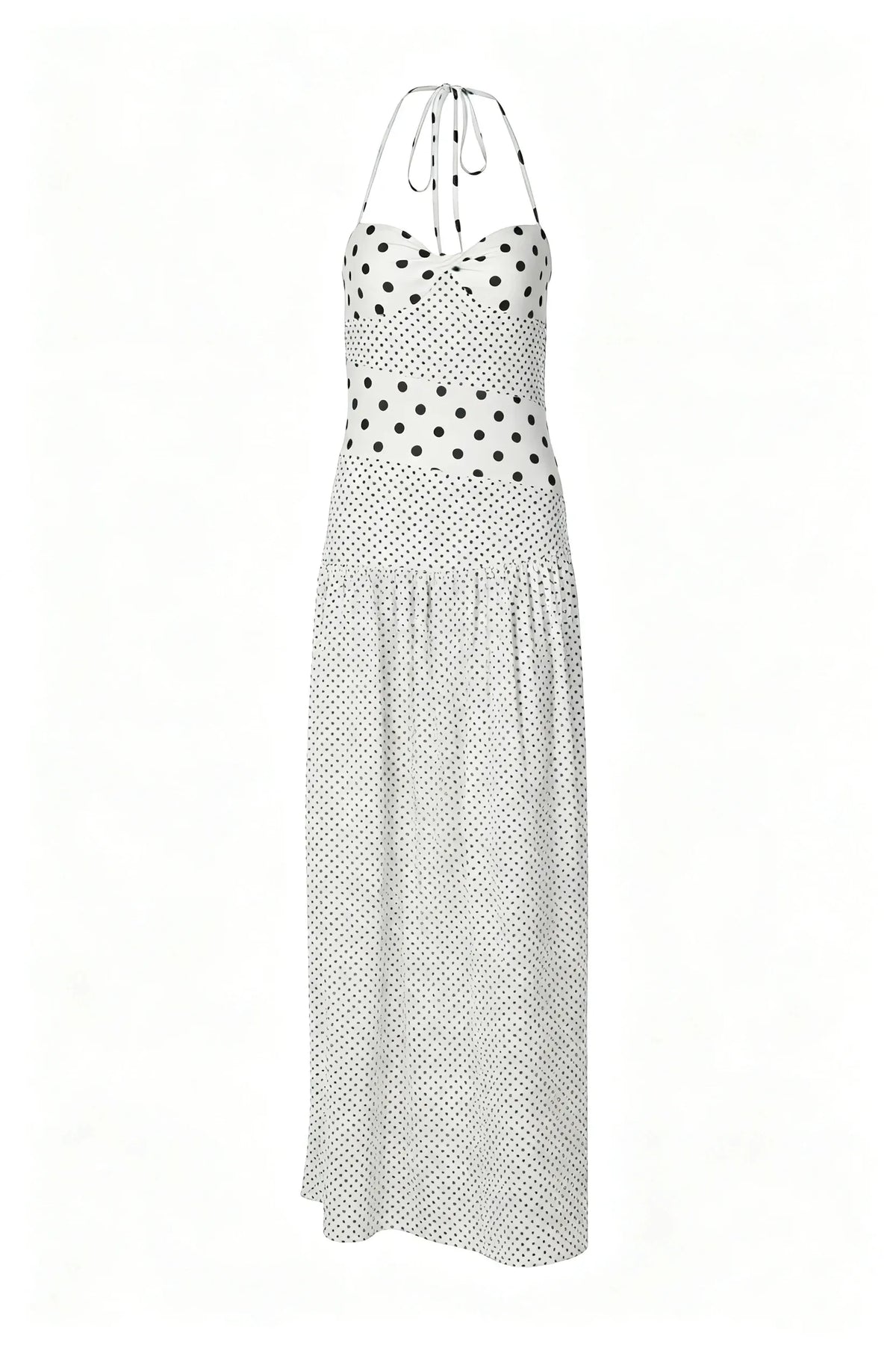 French-style vintage pale yellow polka-dot camisole maxi dress for vacation