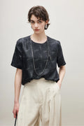 Silk Crew Neck Printed Short Sleeve T Shirt