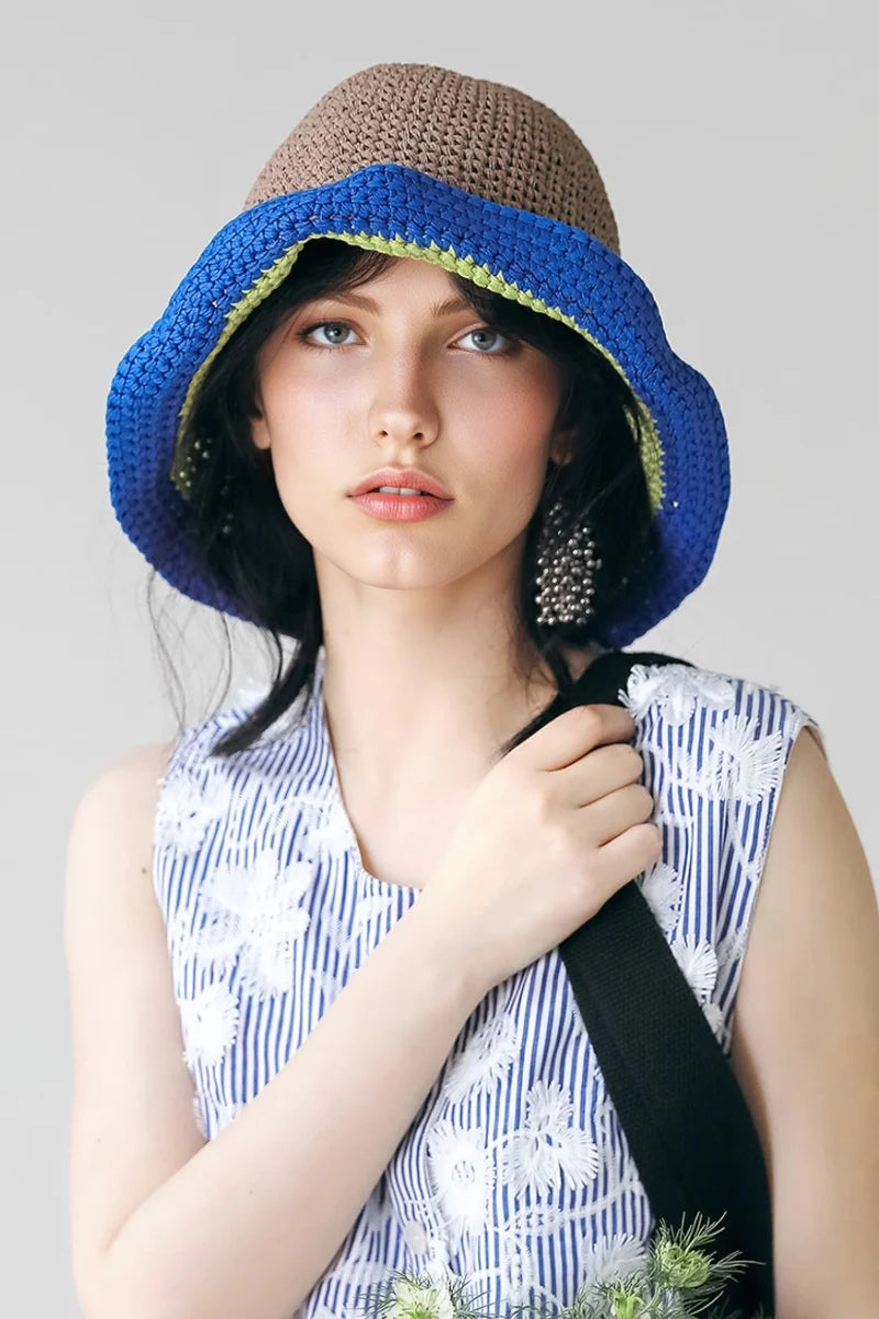 Japanese Washi Paper Crochet Color Block Bucket Hat